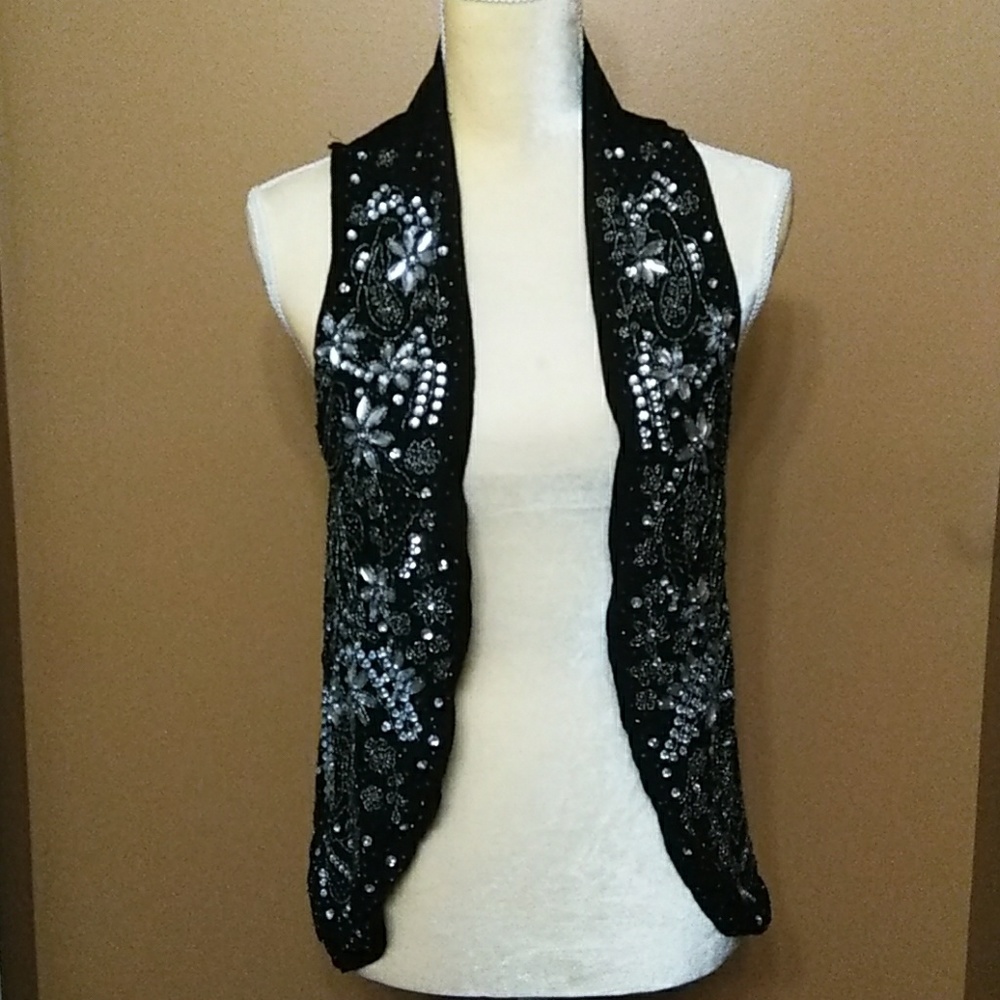 Newport News Black Beaded Vest - Small